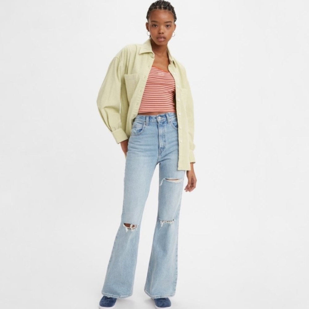 Levis 70's High Flare Distressed Denim Jeans - image 1